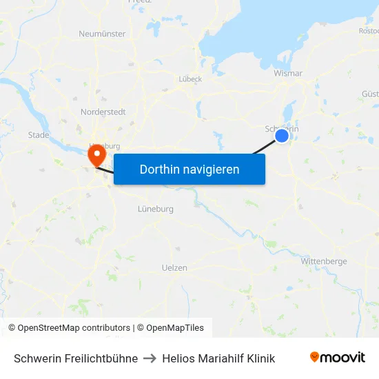 Schwerin Freilichtbühne to Helios Mariahilf Klinik map