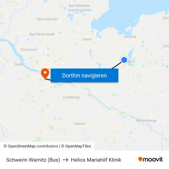 Schwerin Warnitz (Bus) to Helios Mariahilf Klinik map