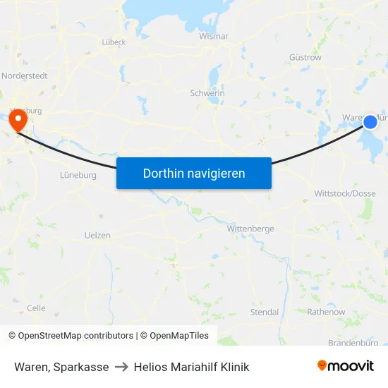 Waren, Sparkasse to Helios Mariahilf Klinik map