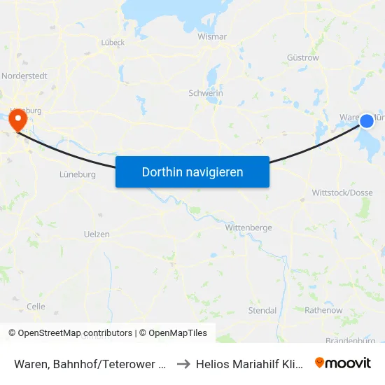 Waren, Bahnhof/Teterower Str to Helios Mariahilf Klinik map