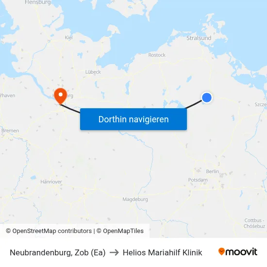 Neubrandenburg, Zob (Ea) to Helios Mariahilf Klinik map