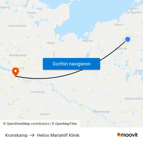 Kronskamp to Helios Mariahilf Klinik map