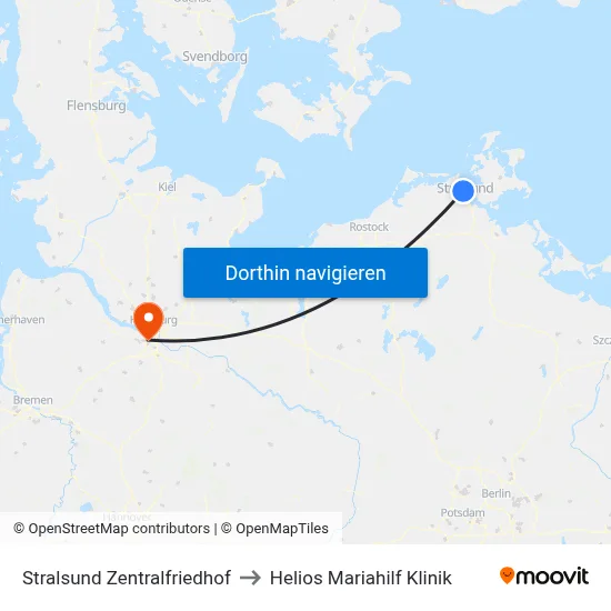 Stralsund Zentralfriedhof to Helios Mariahilf Klinik map