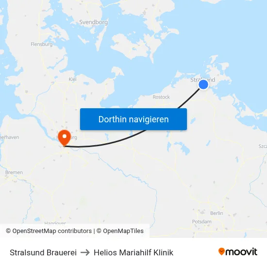 Stralsund Brauerei to Helios Mariahilf Klinik map