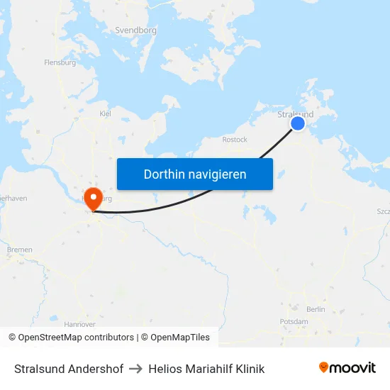 Stralsund Andershof to Helios Mariahilf Klinik map