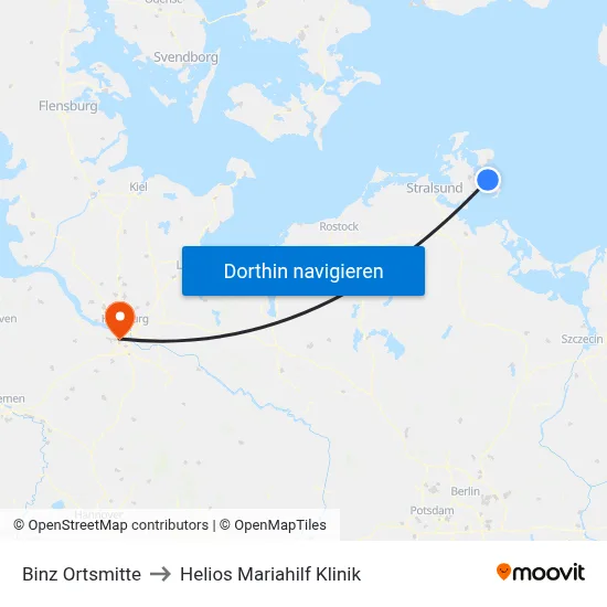 Binz Ortsmitte to Helios Mariahilf Klinik map