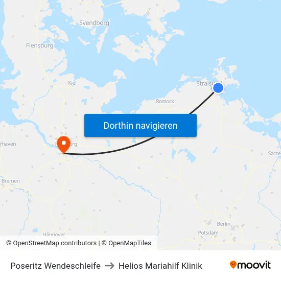 Poseritz Wendeschleife to Helios Mariahilf Klinik map