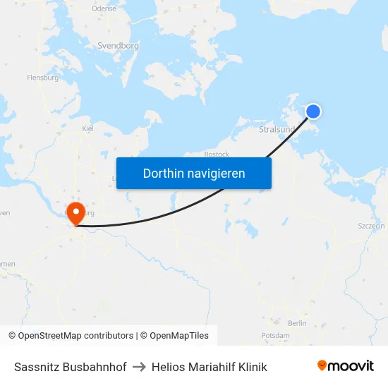 Sassnitz Busbahnhof to Helios Mariahilf Klinik map
