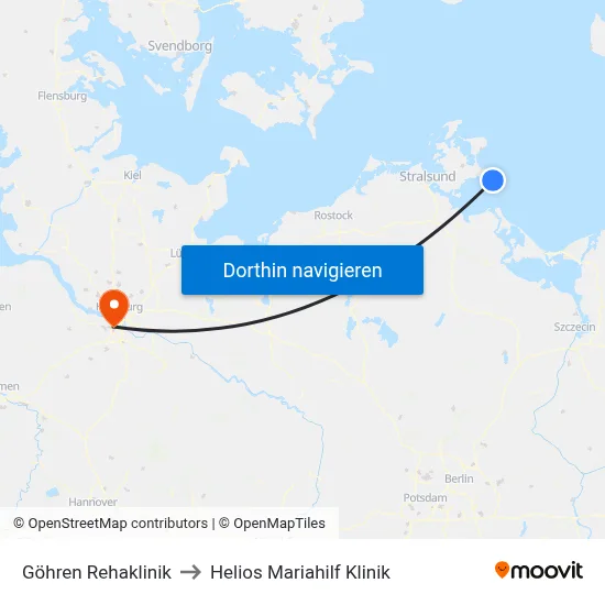 Göhren Rehaklinik to Helios Mariahilf Klinik map