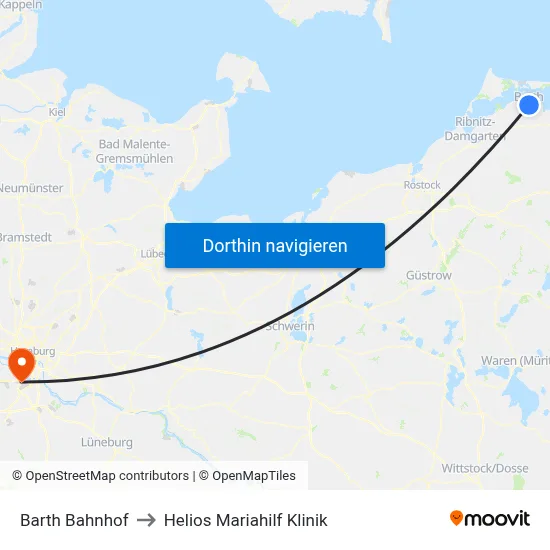 Barth Bahnhof to Helios Mariahilf Klinik map
