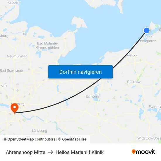 Ahrenshoop Mitte to Helios Mariahilf Klinik map