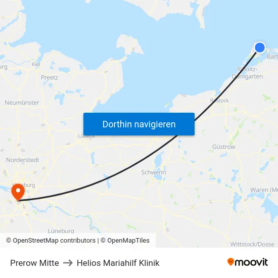 Prerow Mitte to Helios Mariahilf Klinik map