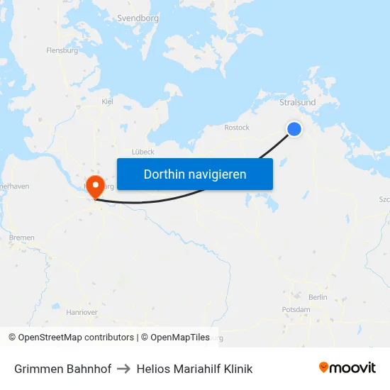 Grimmen Bahnhof to Helios Mariahilf Klinik map