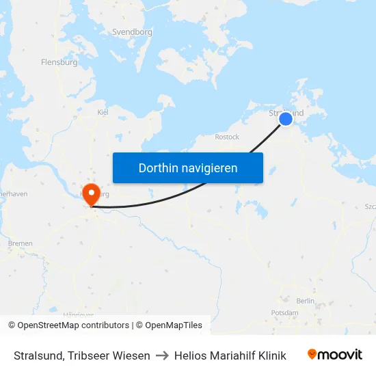 Stralsund, Tribseer Wiesen to Helios Mariahilf Klinik map