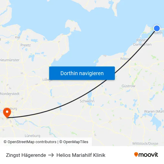 Zingst Hägerende to Helios Mariahilf Klinik map