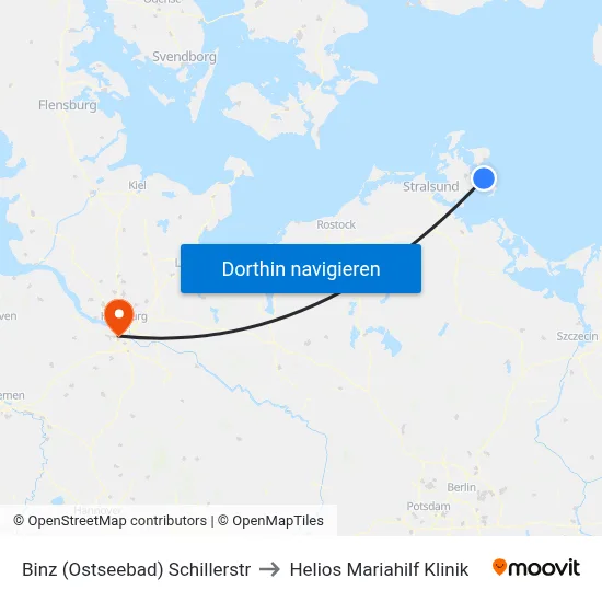 Binz (Ostseebad) Schillerstr to Helios Mariahilf Klinik map