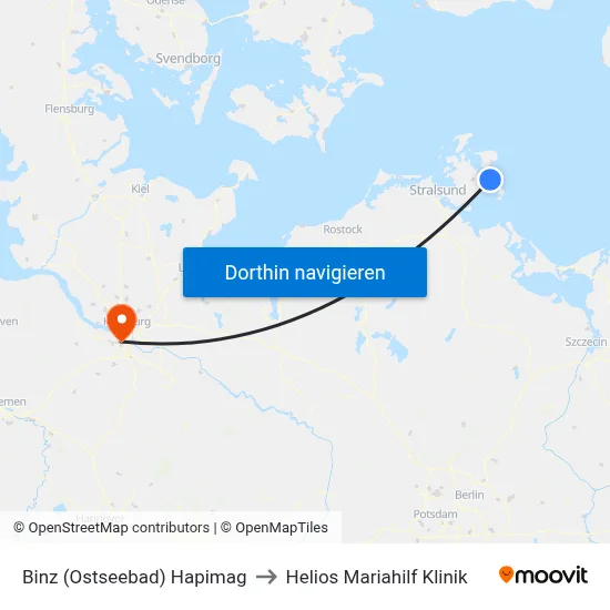 Binz (Ostseebad) Hapimag to Helios Mariahilf Klinik map