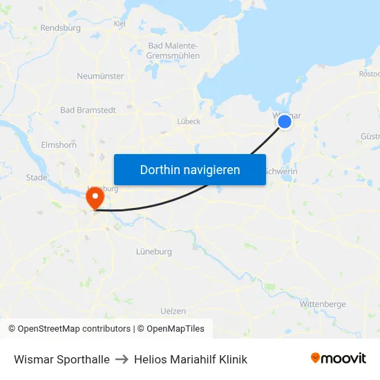 Wismar Sporthalle to Helios Mariahilf Klinik map