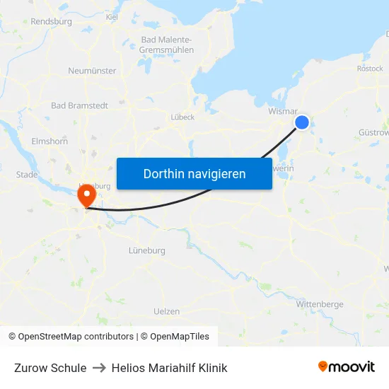 Zurow Schule to Helios Mariahilf Klinik map