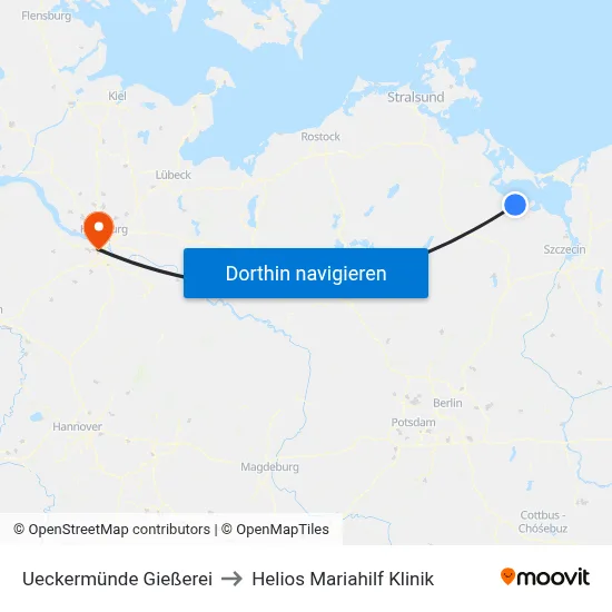 Ueckermünde Gießerei to Helios Mariahilf Klinik map