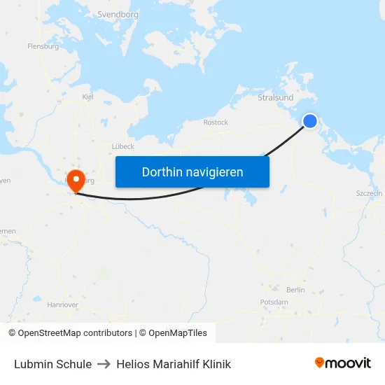 Lubmin Schule to Helios Mariahilf Klinik map