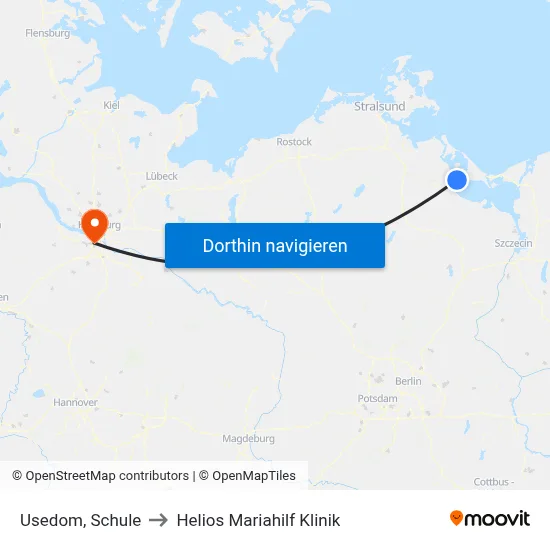 Usedom, Schule to Helios Mariahilf Klinik map