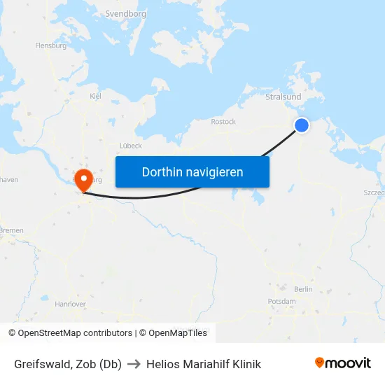 Greifswald, Zob (Db) to Helios Mariahilf Klinik map