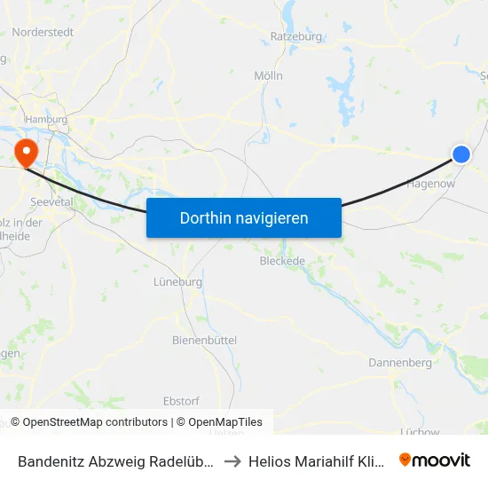 Bandenitz Abzweig Radelübbe to Helios Mariahilf Klinik map