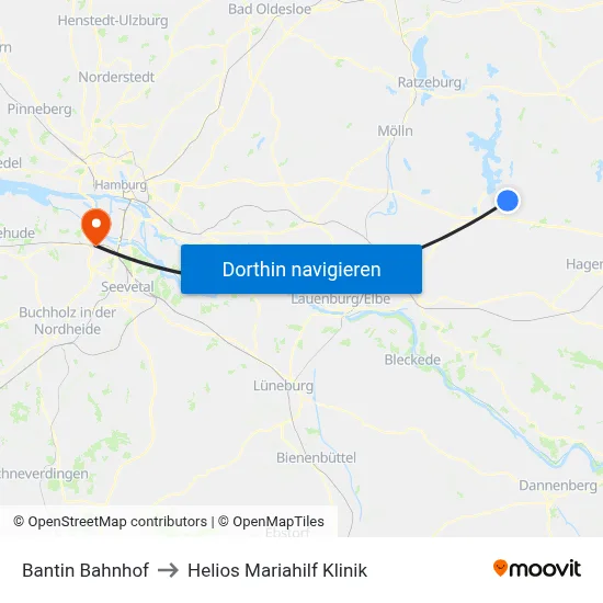 Bantin Bahnhof to Helios Mariahilf Klinik map