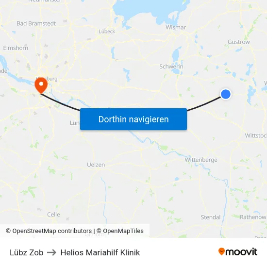 Lübz Zob to Helios Mariahilf Klinik map