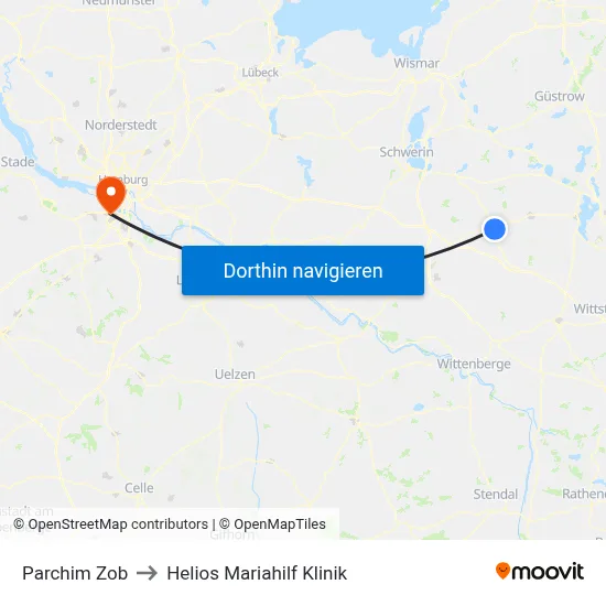 Parchim Zob to Helios Mariahilf Klinik map