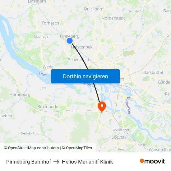Pinneberg Bahnhof to Helios Mariahilf Klinik map