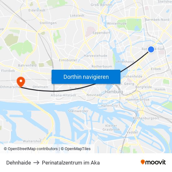 Dehnhaide to Perinatalzentrum im Aka map