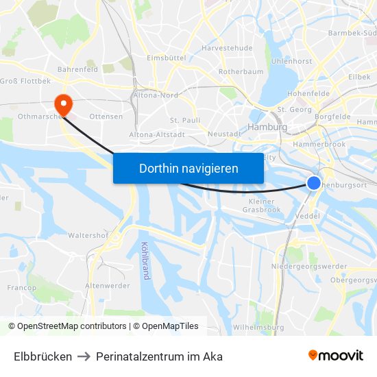 Elbbrücken to Perinatalzentrum im Aka map