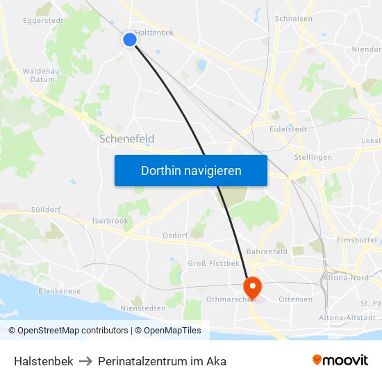 Halstenbek to Perinatalzentrum im Aka map