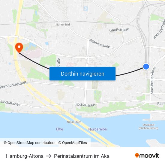 Hamburg-Altona to Perinatalzentrum im Aka map