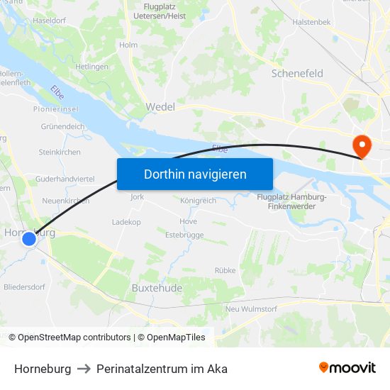 Horneburg to Perinatalzentrum im Aka map