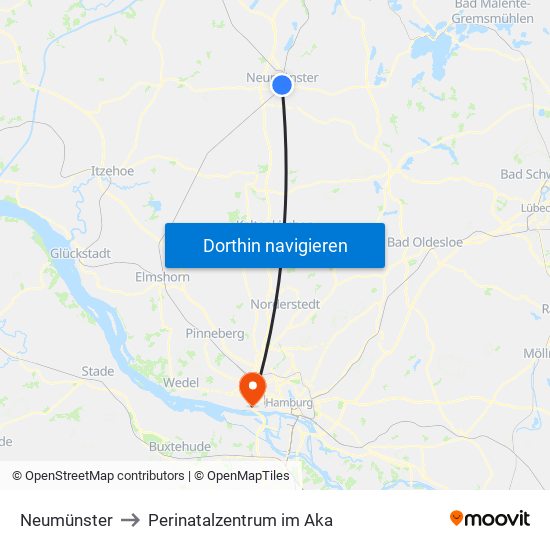 Neumünster to Perinatalzentrum im Aka map