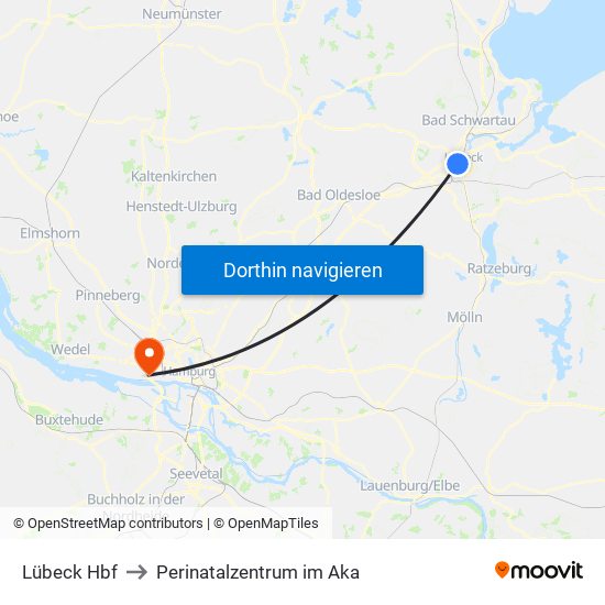 Lübeck Hbf to Perinatalzentrum im Aka map