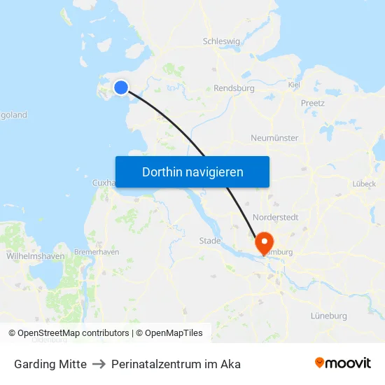 Garding Mitte to Perinatalzentrum im Aka map
