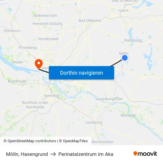 Mölln, Hasengrund to Perinatalzentrum im Aka map