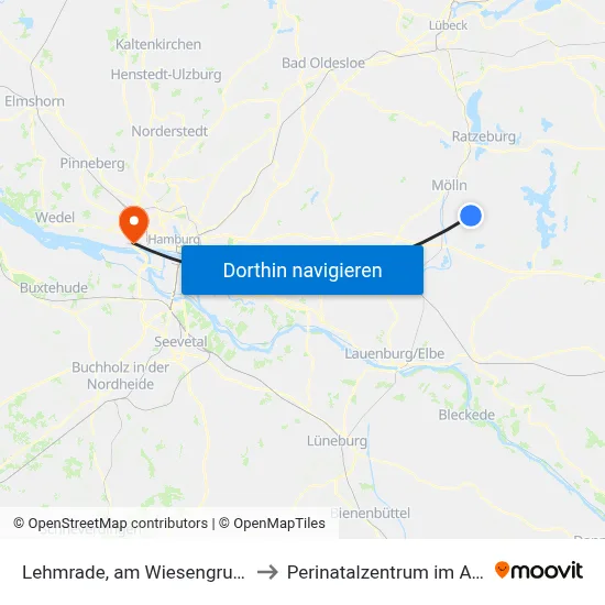 Lehmrade, am Wiesengrund to Perinatalzentrum im Aka map