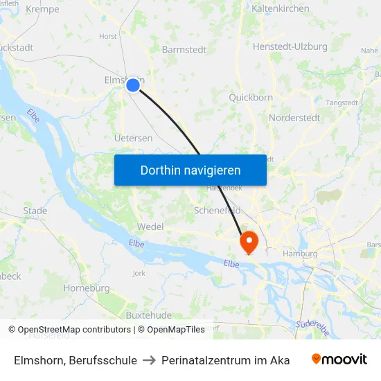 Elmshorn, Berufsschule to Perinatalzentrum im Aka map