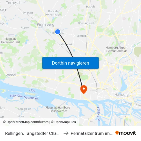Rellingen, Tangstedter Chaussee to Perinatalzentrum im Aka map