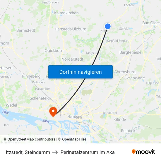 Itzstedt, Steindamm to Perinatalzentrum im Aka map