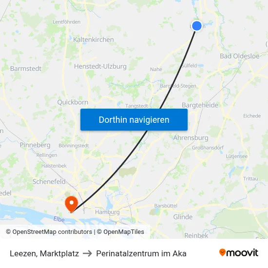 Leezen, Marktplatz to Perinatalzentrum im Aka map