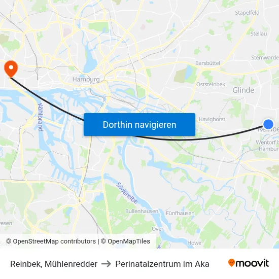 Reinbek, Mühlenredder to Perinatalzentrum im Aka map