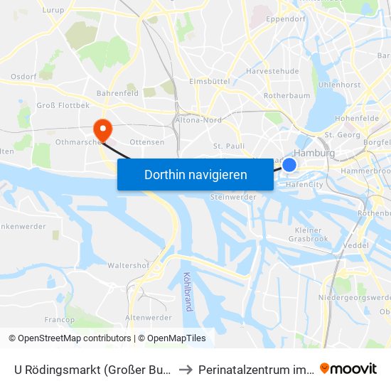 U Rödingsmarkt (Großer Burstah) to Perinatalzentrum im Aka map