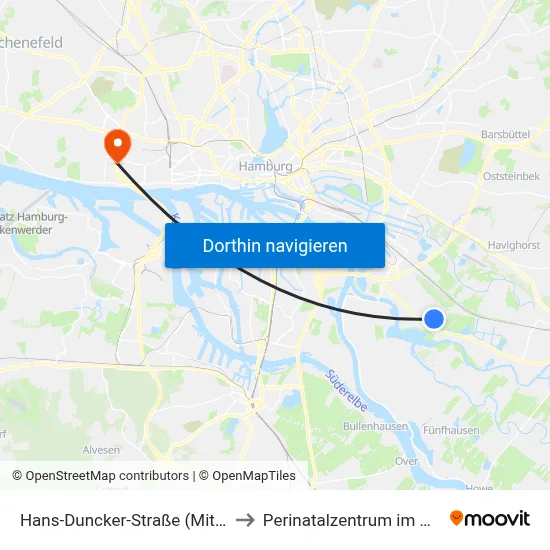 Hans-Duncker-Straße (Mitte) to Perinatalzentrum im Aka map