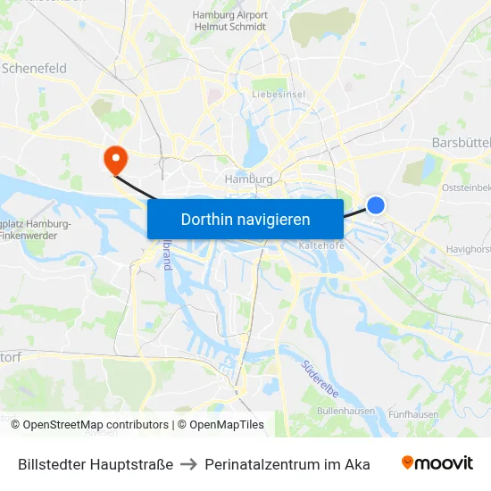 Billstedter Hauptstraße to Perinatalzentrum im Aka map